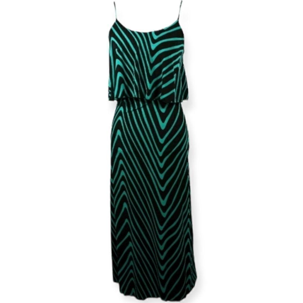 CHARLOTTE RUSSE BLACK & GREEN STRIPE MAXI DRESS XS